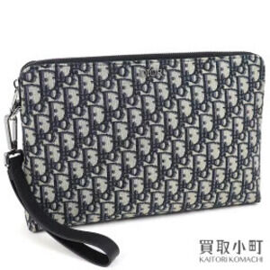 Dior Oblique Jacquard Clutch Triangle Black Blue Zip Shoulder Bag CD